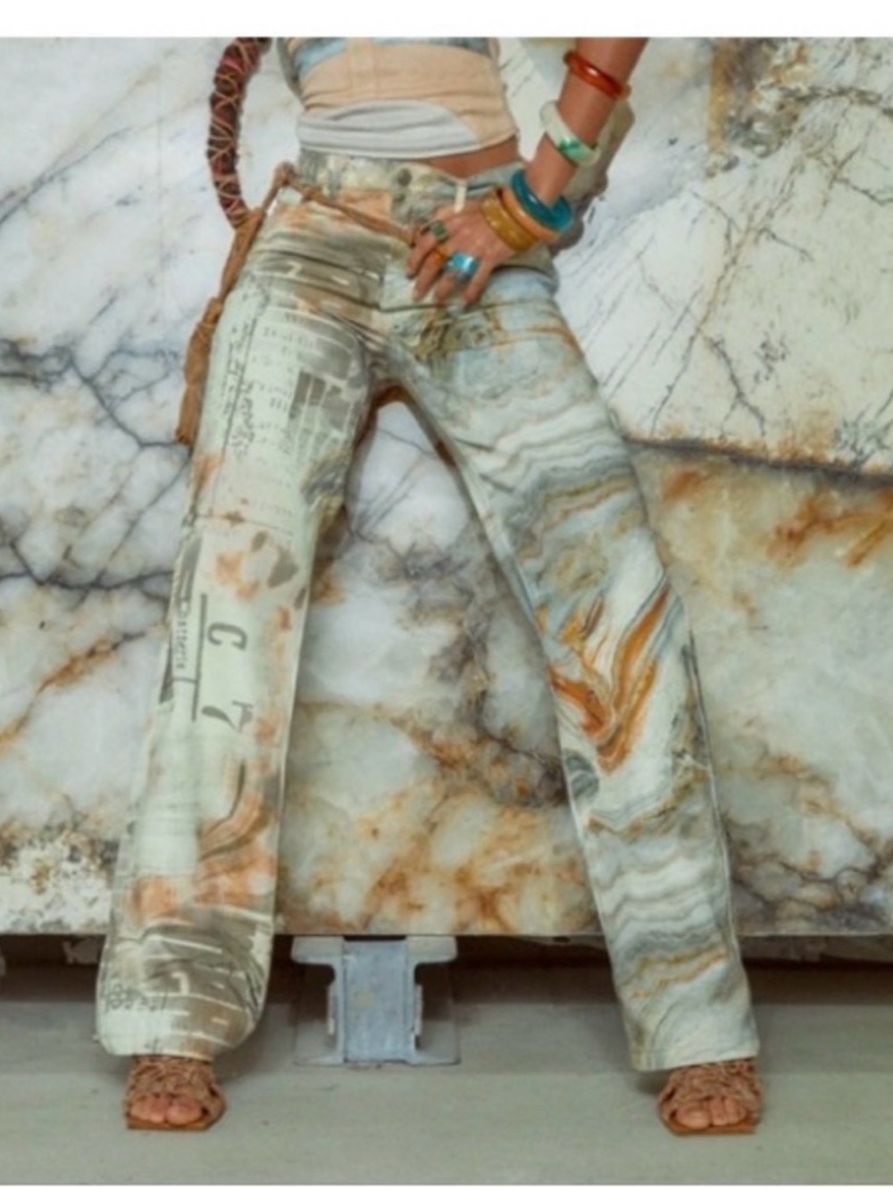 Jaded London Mid Rise Mix Marble Print Slouchy Baggy Boyfriend Jeans Size 25